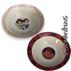 Disney Ceramic Bowls - Snow White, Jasmine, and CARS - 7 Inches (Set of 2)